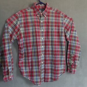 Ralph Lauren Classic Fit Mens Red Plaid Multi Color Button Down Shirt Blue Pony